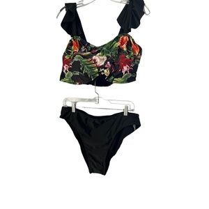 NWT Shein Black Floral Bikini Set Size 3XL